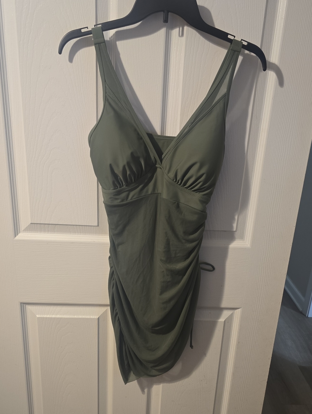 Olive Green Ruched Swimsuit Dress